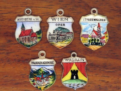 Vintage silver AUSTRIA AUSTRIAN GERMANY SOUVENIR ENAMEL TRAVEL SHIELD charm