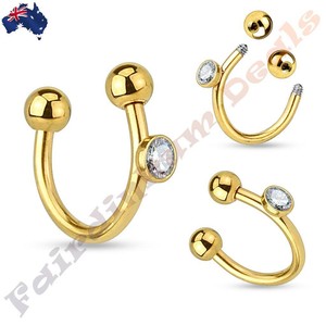 surgical 316l gem cz ring steel ion horseshoe plated side gold