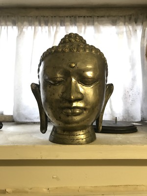 Vintage Buddhakopf versilbert Sandguss Metall