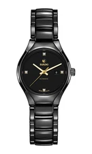 Rado True Automatic Diamond Black Dial High Tech Ceramic Ladies Watch R27242712