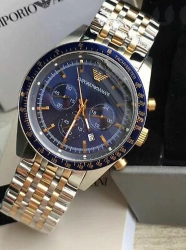 Emporio Armani Tazio AR6088 Silver Gold Strap Mens Watch Blue Dial in Uzbekistan at UZS 3496539 Rating 5