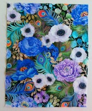 Cotton Fabric Pic B - Bright Colors Flowers and Feathers- 13 3/4" L x 10 3/4" W