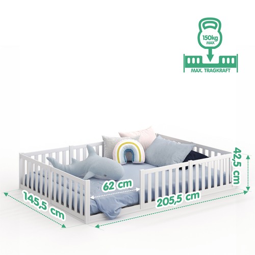 Bodenbett Teso 80x160-140x200 cm Jugendbett Rausfallschutz Montessori Kinderbett - Bild 17 von 30