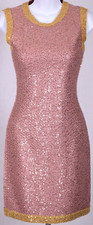ST.JOHN Women's Pink Metallic Gold Trim Sequins Throughout Shimmer Dress Sz 2