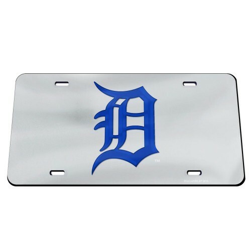 DETROIT TIGERS SILVER ACRYLIC CRYSTAL MIRRORED CAR LICENSE PLATE MLB - Picture 1 of 1