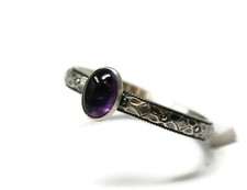 Oval Amethyst Crystal Ring Symmetrical Flower 925 Sterling Silver N-S