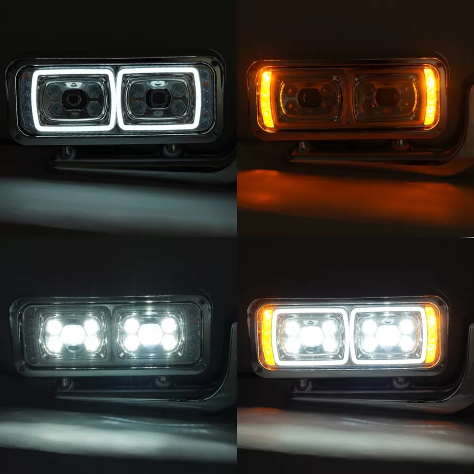 For Peterbilt 1981-2023 359 379 389 LED DRL Projector Headlights Headlamp Chrome - Image 4 of 4