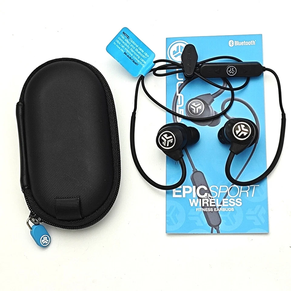 JLab Epic Sport black/gray/blue wireless bluetooth headset IP66 Isolate noise - Image 2 of 4