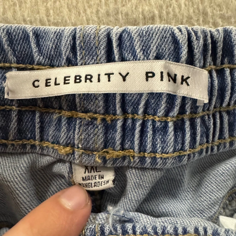 Pantalones Cortos CELEBRITY PINK Mujer Denim Cintura Elástica Dobladillo Deshilachado Cordón Azul XXL Foto 4 de 4