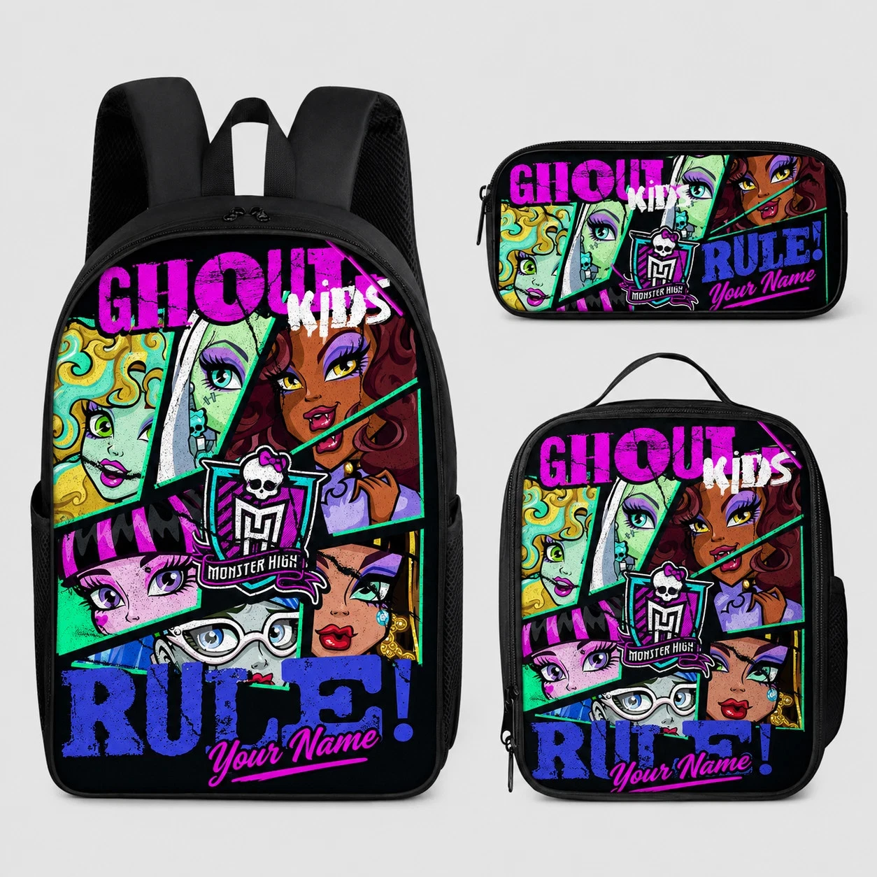 Personalized Monster High Backpack Set, Custom Name School Bag, Lunch Bag