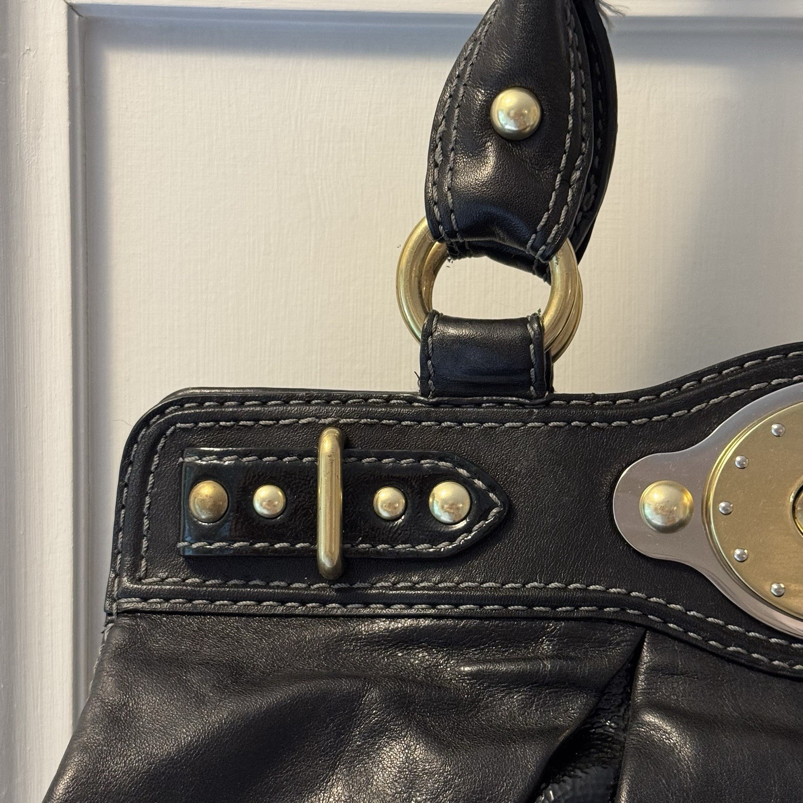 COACH Ltd Addition Patent Leather Black Pieced Large Garnet Handbag RARE image 4