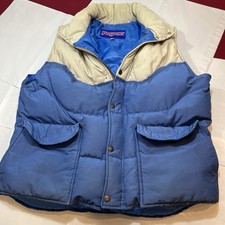 Vintage JANSPORT blue Gray XL Down PUFFER vest men s XL zip Snap Up Big Pockets