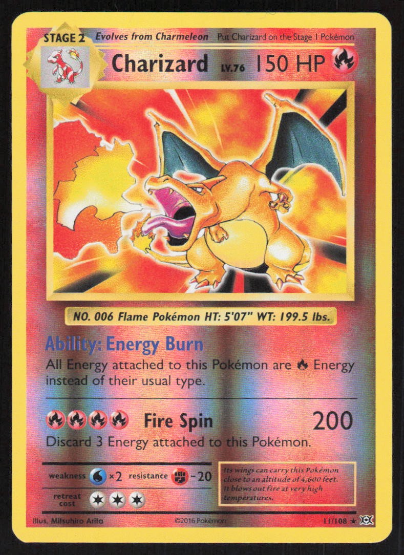 Charizard Reverse Holo 11/108 NM XY - Evolutions Pokemon Card