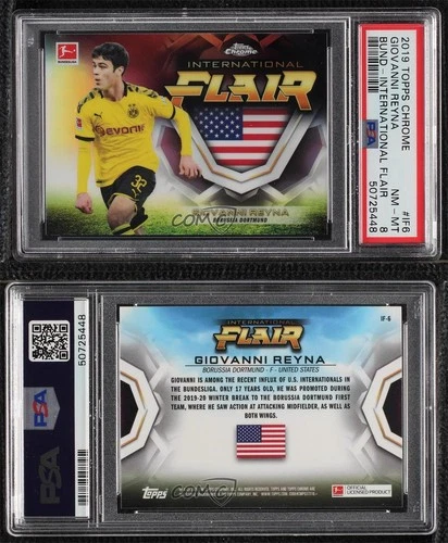 2019 Topps Chrome Bundesliga International Flair Giovanni Reyna PSA 8 Rookie RC