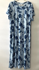 Calvin Klein Floral Blue Maxi Swing Dress Knit Short Sleeve Women Size 2X