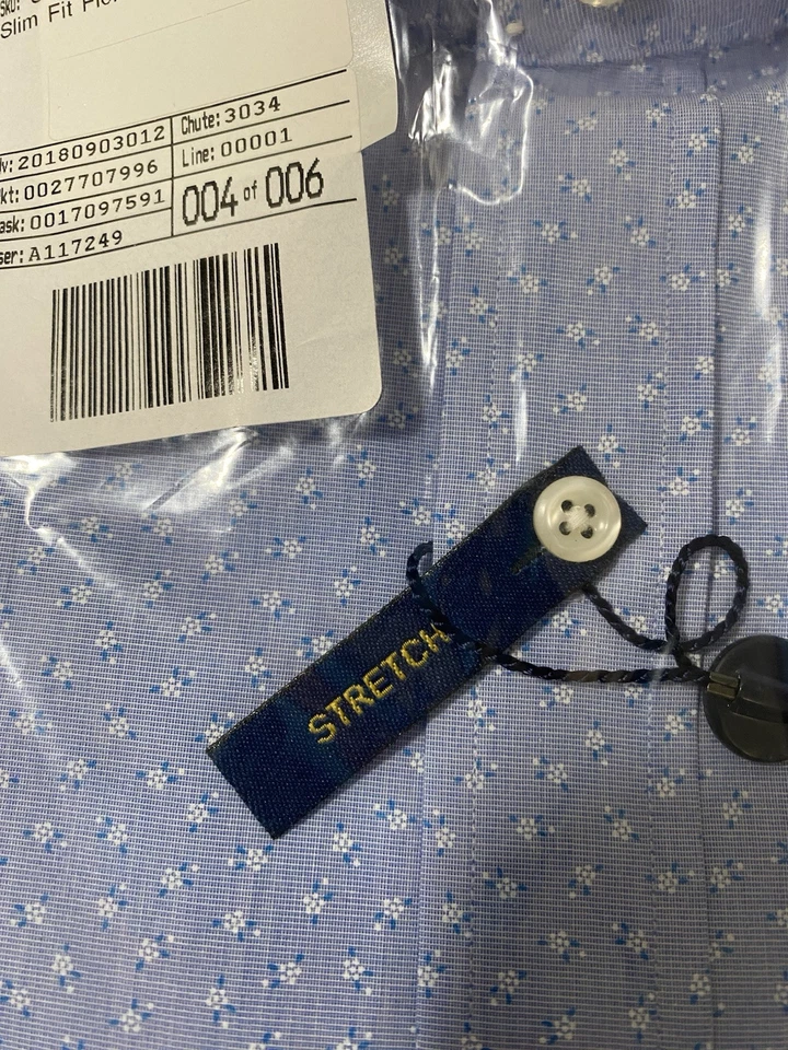 Camisa POLO Ralph Lauren Azul Con Estampado de Flores Azul/Blanco AJUSTE CEÑIDO ~NUEVA CON ETIQUETAS~ 15 1/2 Foto 4 de 4