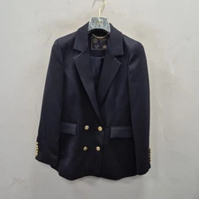 Holland Cooper Scottish Woven Wool Double Breasted Dark Navy Blazer Jacket Uk 16