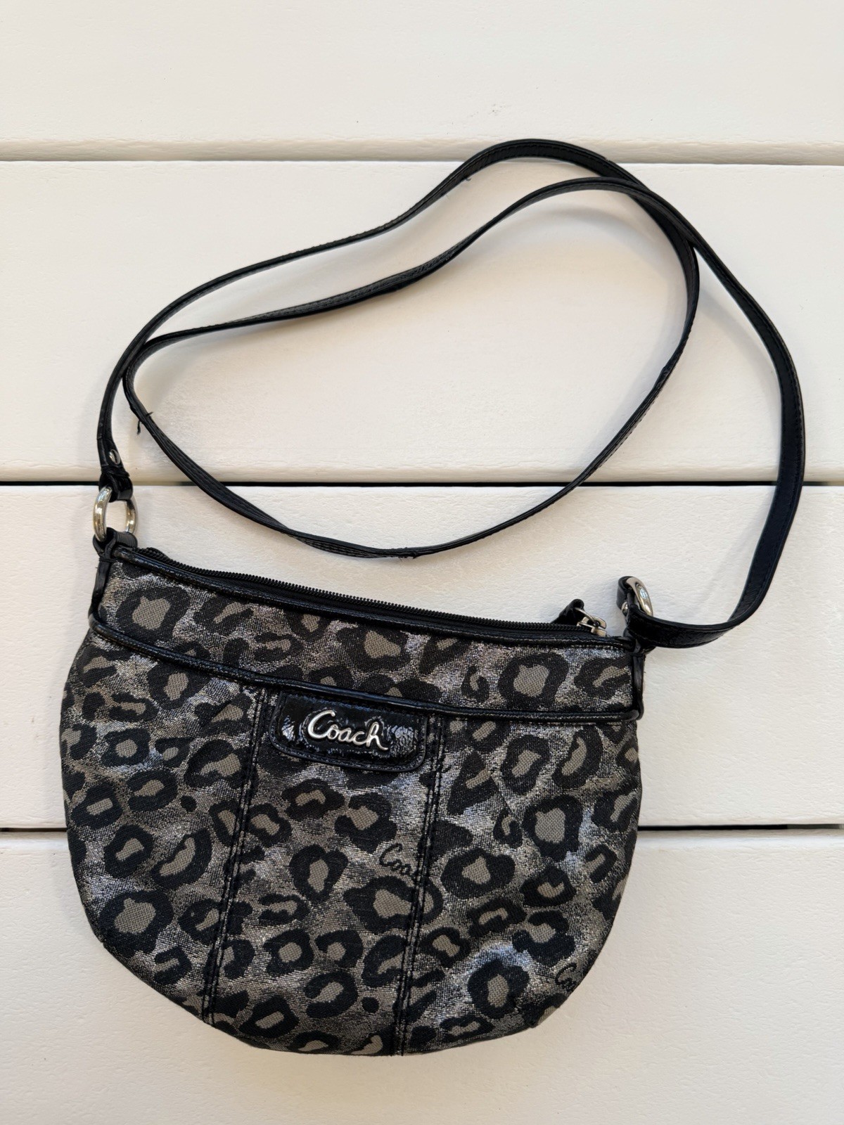 Coach Ocelot Leopard Black & Silver Metallic Crossbody Shoulder Bag