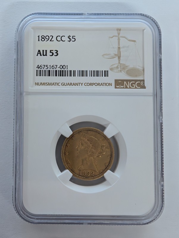 1892cc $5 Gold Liberty NGC Au53