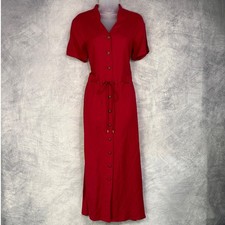 Vtg 90s Button front Maxi Dress Womens sz 10 Red Linen Blend Nautical Coastal