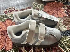 NWT Adidas VL Court Silver/White Toddler Sz 8 Sneakers Shoes Ve.lcro Closure