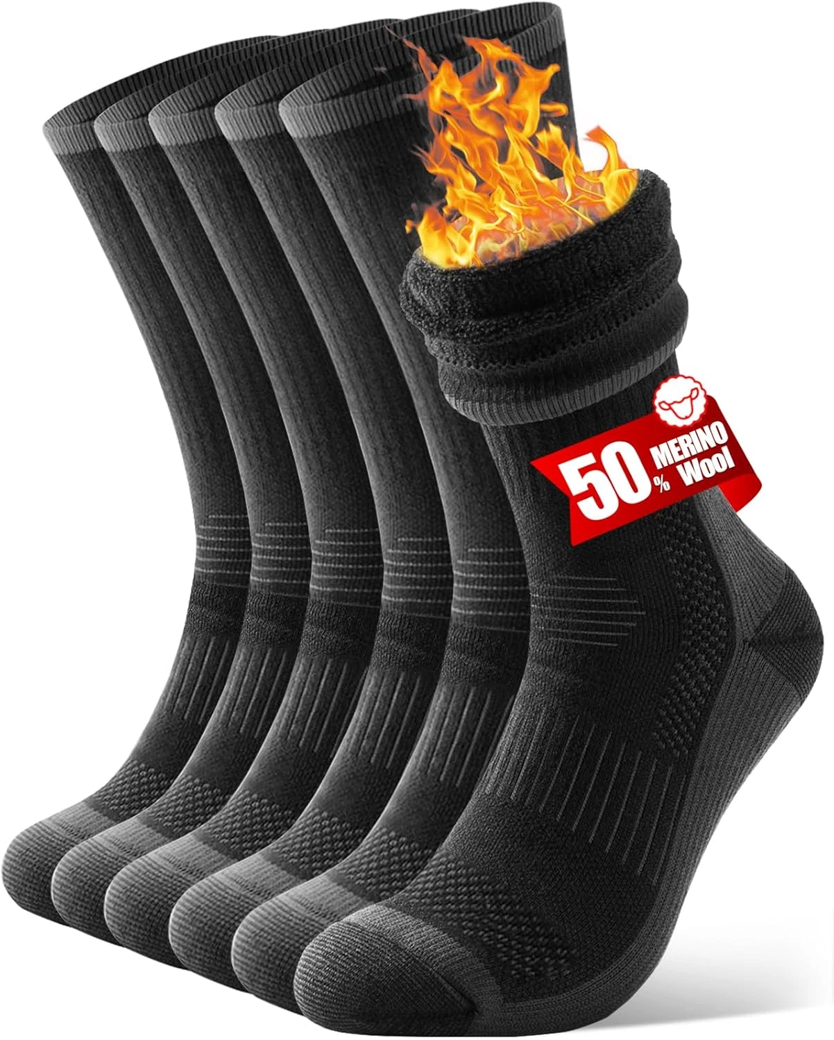Merino Wool Hiking Crew Socks for Men & Women, Thermal Socks,Cushioned Anti-Blis