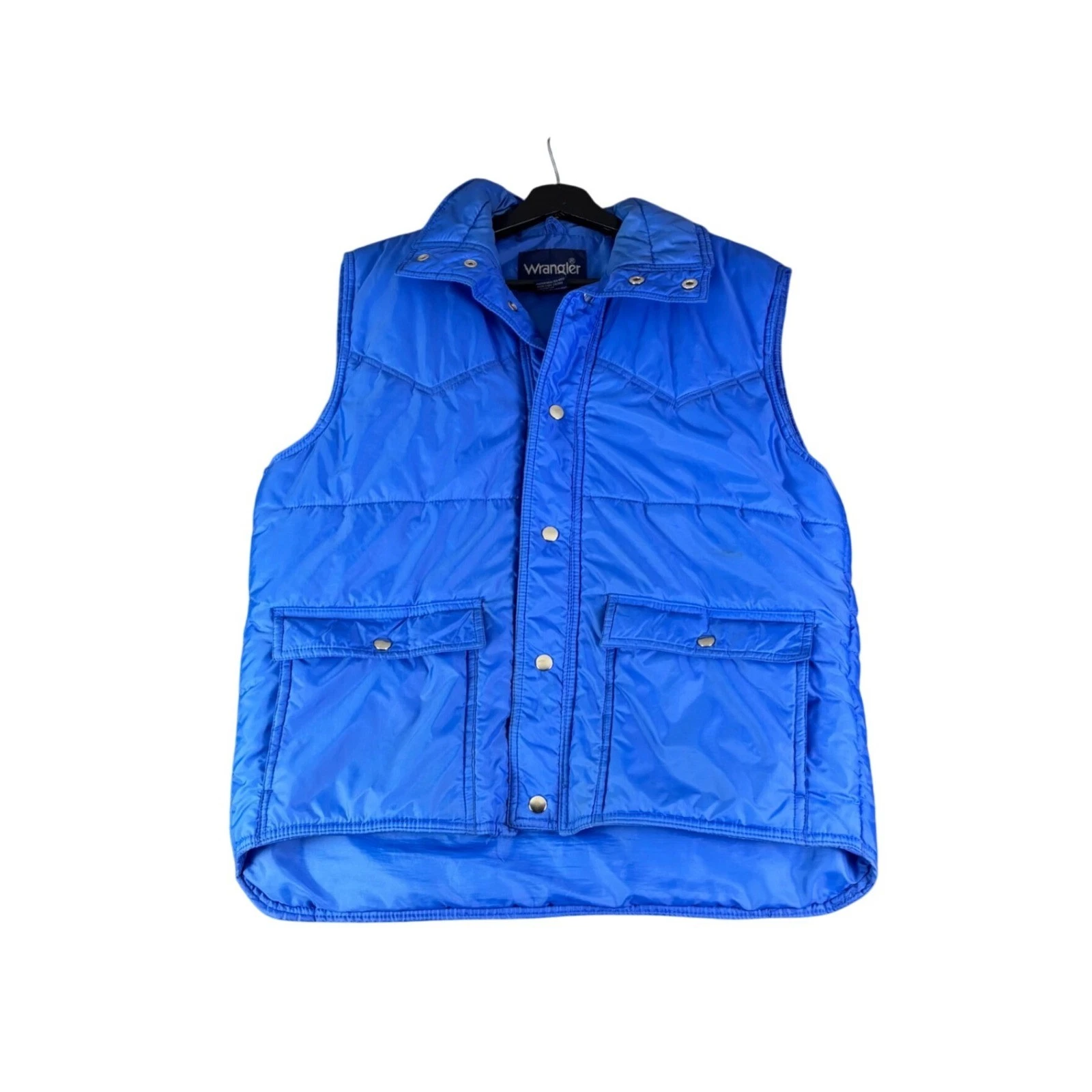 Wrangler Blue Puffer Vest Western Style Pockets Snap Front Size Medium