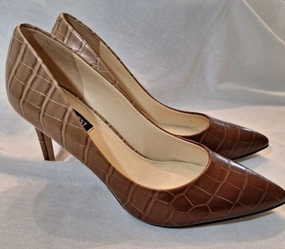 Nine West 2-Tone Brown Croc Print Faux Leather Stiletto Pumps Sz 9 M