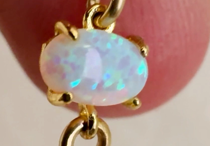 $590NEW COUTURE PETITE OPAL 18K YELLOW GOLD CHAIN NECKLACE CHARM PENDANT 18" 16"