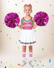 NEW Girl  s Cheerleading Costume Pink Cosplay Top Skirt Accessories Size 5/6