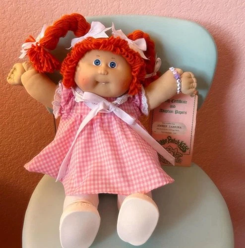 Cabbage Patch Kid Girl CPK Doll Red Hair HM#5 Pink Dress