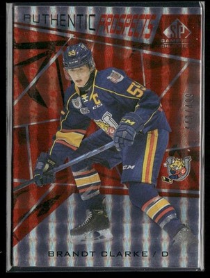 2021-22 SP Game Used CHL Brandt Clarke Foilboard Orange /499 #44 Barrie Colts
