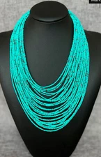 2 Tone BEADED layered Necklace Teal/silver Beautiful!!