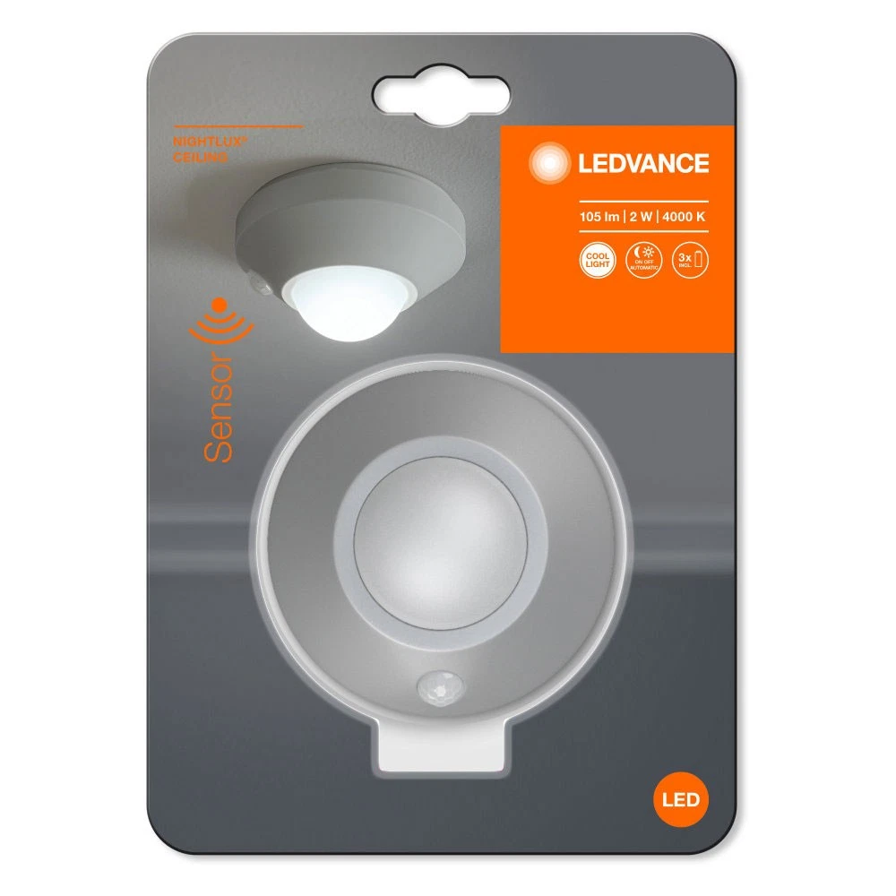 Ledvance Nightlux Luz Nocturna LED Techo Plata 1,7W 4000K Sensor Movimiento