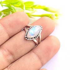 Natural Rainbow Moonstone 925 Sterling Silver Handmade Ring All Size Available