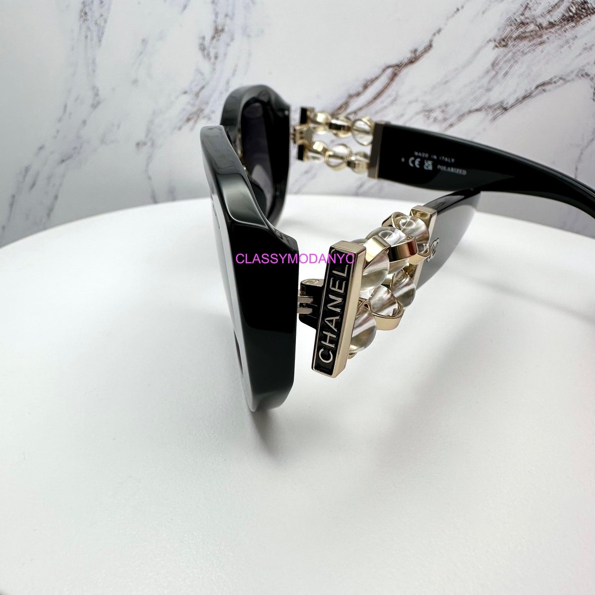 New CHANEL Sunglasses Black Polarized CC Rotating Pearls Seen On