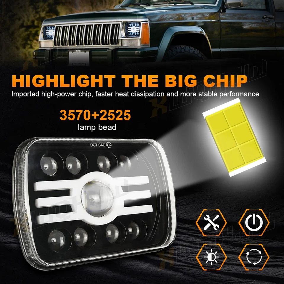 5x7" 7x6 LED Headlight Hi/Lo DRL Beam For Ford E100 E250  E350 Econoline - Image 3 of 4