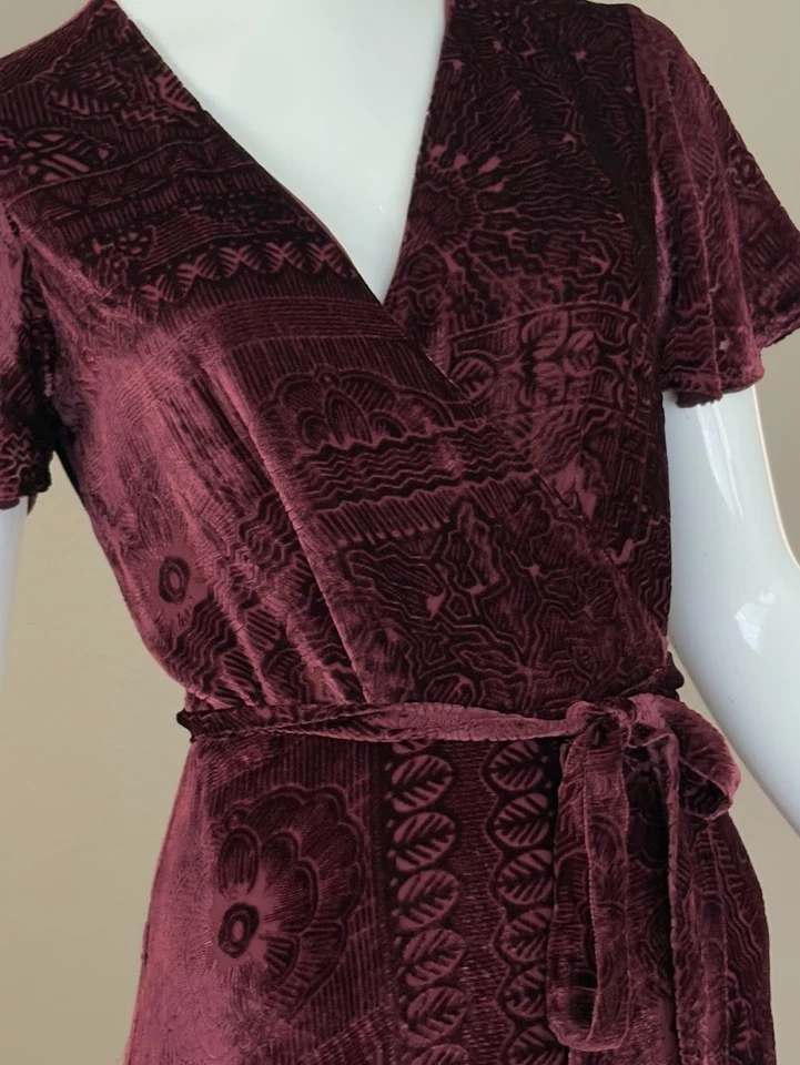 Maxi Vestido Polo Ralph Lauren Burn-Out Terciopelo Envolvente MEZCLA MORERA Seda Talla 4 Foto 3 de 4