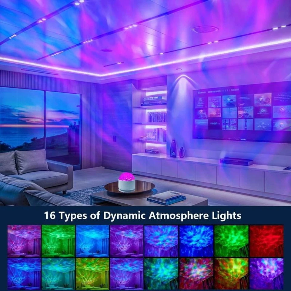Aurora/ Water Ripple Projector Light,USB Rechargeable, 16 Colors W Remote NIB! - Image 3 of 4