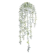 Light Green Decorative Hanging Plant in White Pot Faux Ivy Eucalyptus Vine