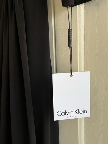 Calvin Klein Sz 6 Wrap Dress 3/4 Sleeve Black Soft Gold Logo Accent Professional - Picture 3 of 9