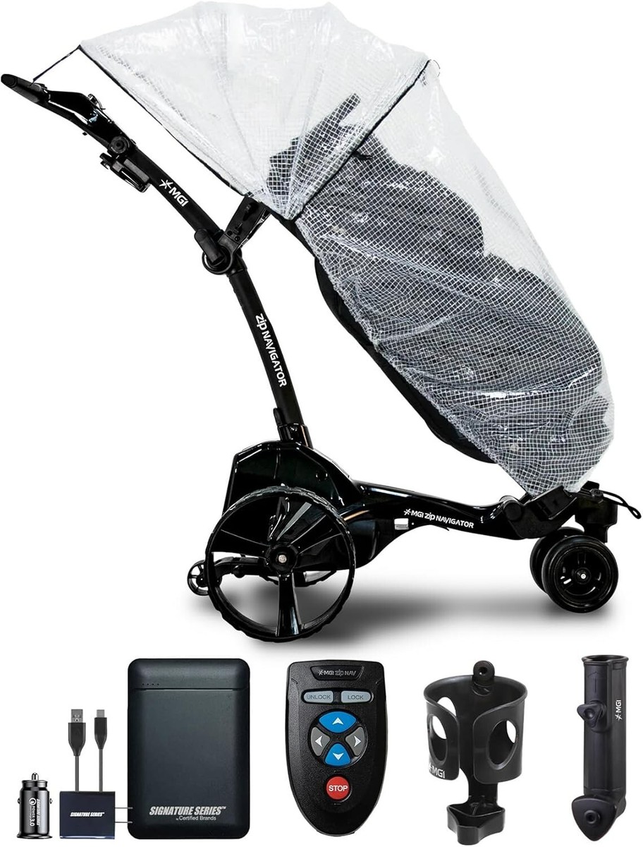 MGI Zip Navigator Remote Control Electric Golf Push Cart with Rain