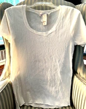 NWT  Fresh Produce Scoop Neck Textured Cotton Stretch T-Shirt Tee in White(L)