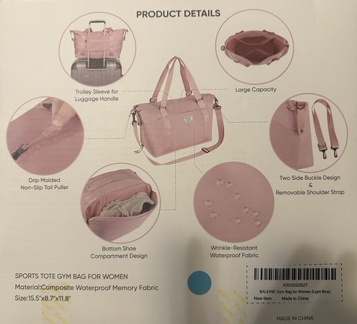 Sporttasche für Damen und Herren, klein für Sport, Fitnessstudios und Wochenendausflug, Wa - Bild 7 von 7