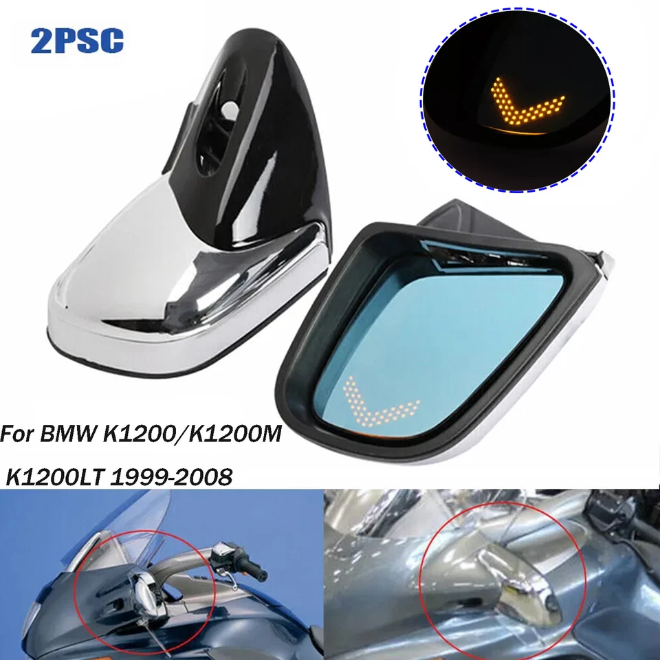 Chrome Rearview Side Mirrors w/ LED Turn Signal For BMW K1200 K1200LT 1999-2008 - Изображение 3 из 4