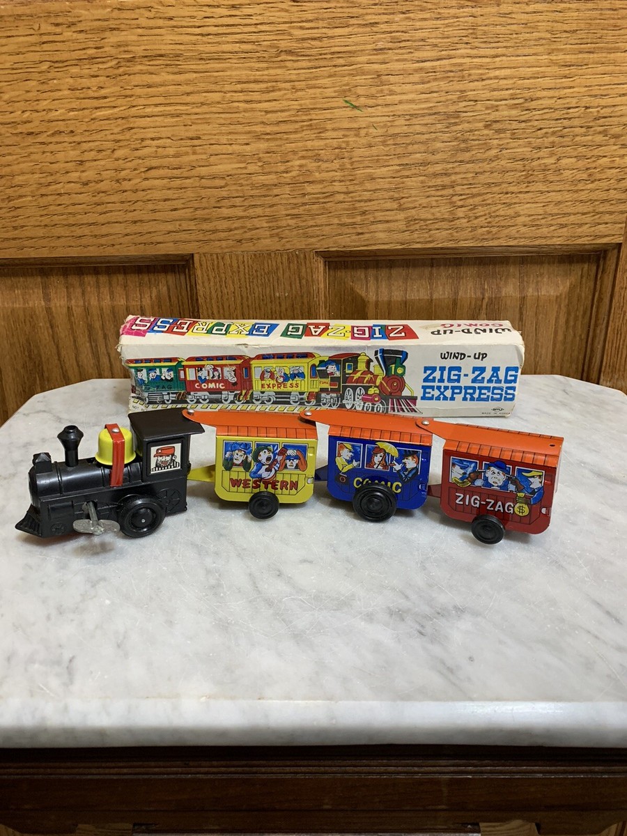 Vintage Wind Up Comic Zig Zag Express MTU Made in Korea Tin Train
