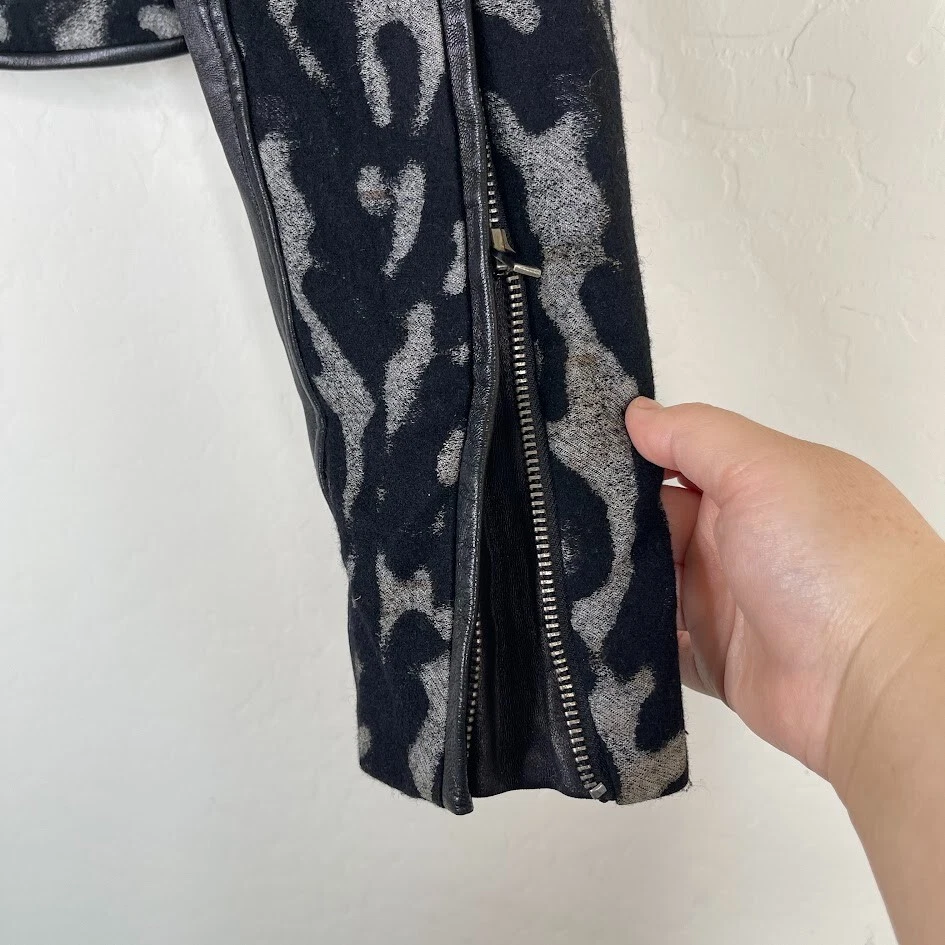 Chaqueta de Moto Diane VonFurstenberg Talla 4 Theodora Cuero Lana Estampado Animal Cremallera Foto 4 de 4