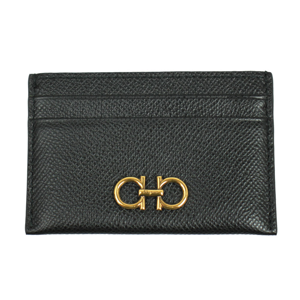 BRAND NEW SALVATORE FERRAGAMO GANCINI BLACK LEATHER CARD