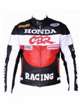 HONDA CBR BLACK MOTORCYCLE MOTORBIKE BIKERS ARMOURED COWHIDE LEATHER JACKET