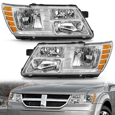Headlights For 2009-2020 Dodge Journey Chrome Housing Amber Corner Headlamp L+R